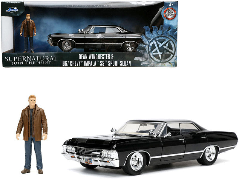 1967 Chevrolet Impala SS Sport Sedan Black and Dean Winchester Diecast Figurine "Supernatural" (2005-2020) TV Series "Hollywood Rides" Series 1/24 Diecast Model Car by Jada-0