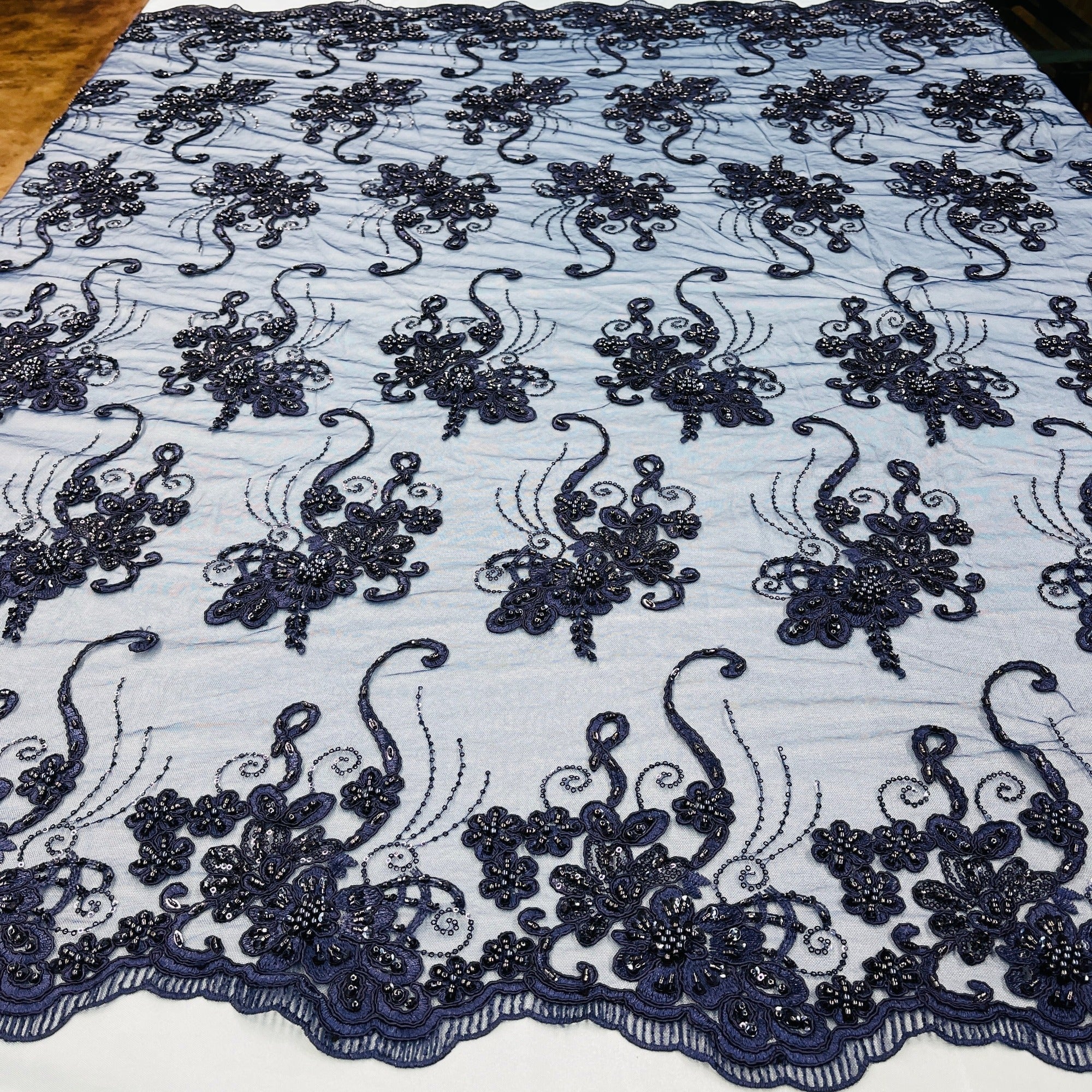 Beaded & Corded Lace Fabric Embroidered on 100% Polyester Net Mesh | Lace USA - GD-1807-4