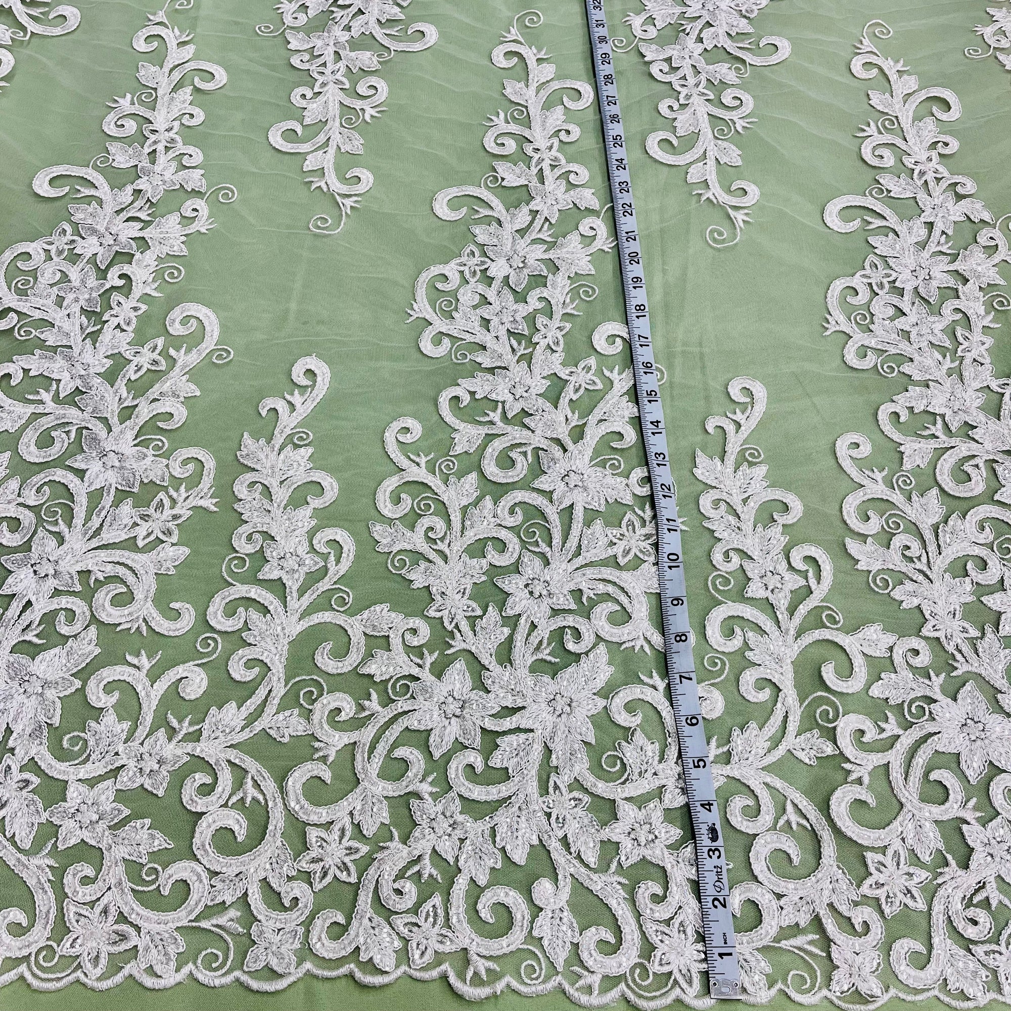 Beaded & Corded Bridal Fabric Lace Embroidered on 100% Polyester Net Mesh | Lace USA - 97219W-HB-1