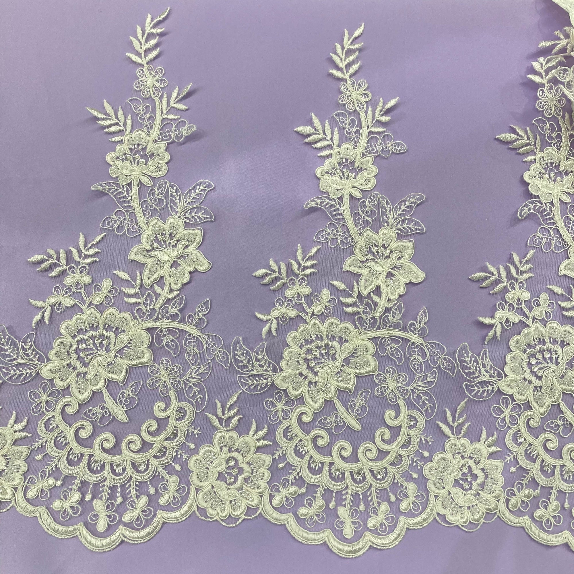 Beaded & Corded Lace Trimming Embroidered on 100% Polyester Net Mesh | Lace USA - 73002W/1-HB-2