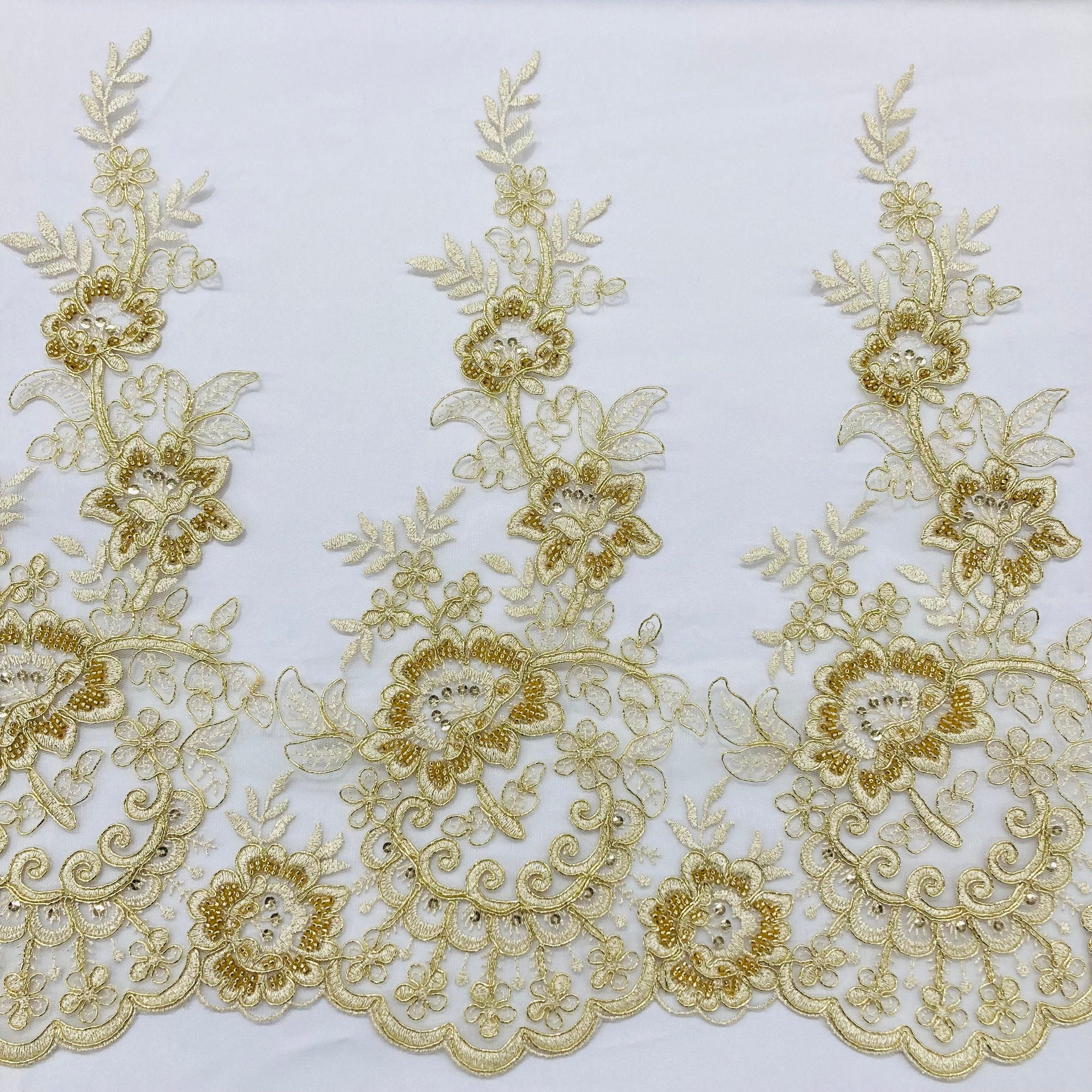 Beaded & Corded Lace Trimming Embroidered on 100% Polyester Net Mesh | Lace USA - 73002W/1-HB-0