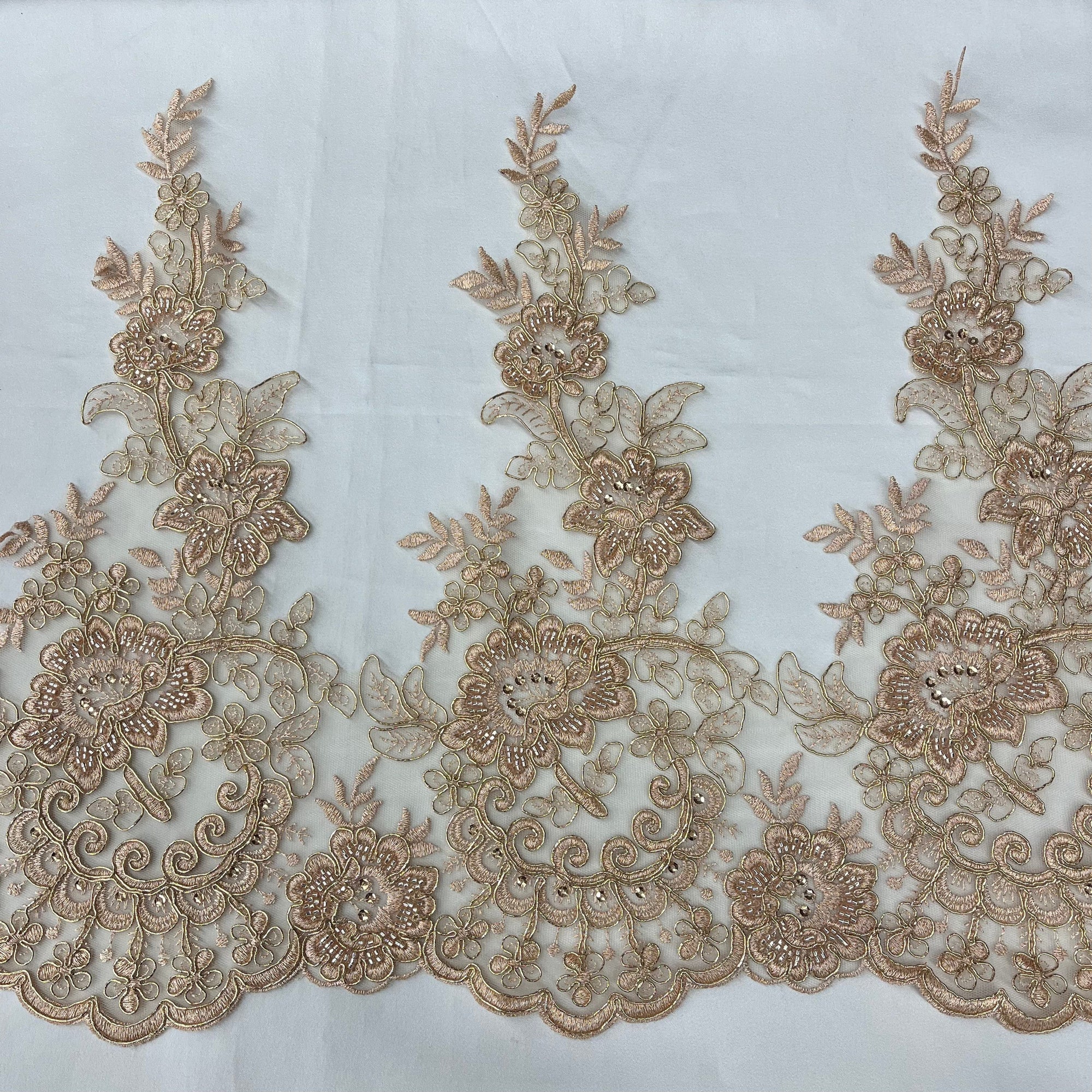 Beaded & Corded Lace Trimming Embroidered on 100% Polyester Net Mesh | Lace USA - 73002W/1-HB-4