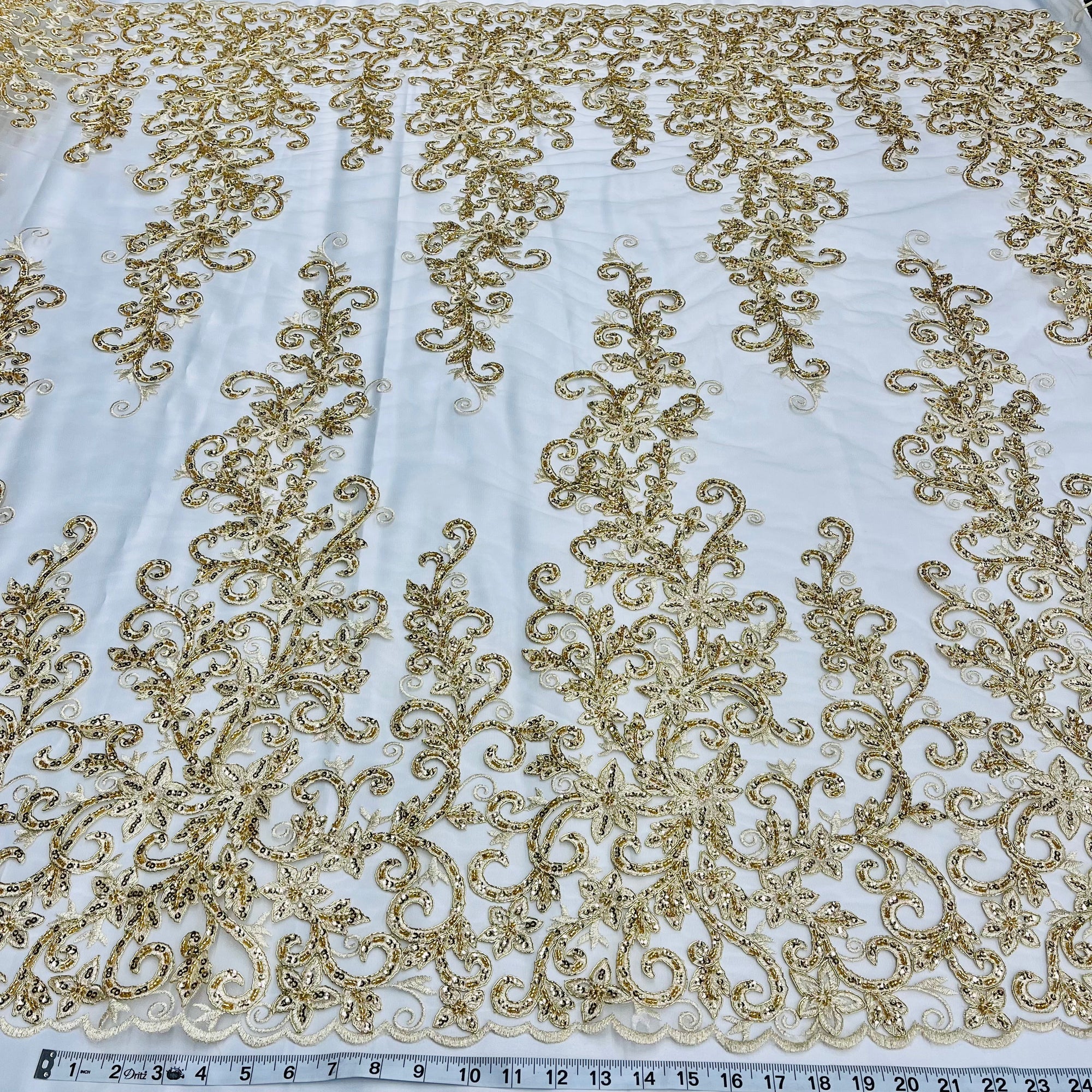 Beaded & Corded Bridal Fabric Lace Embroidered on 100% Polyester Net Mesh | Lace USA - 97219W-HB-4