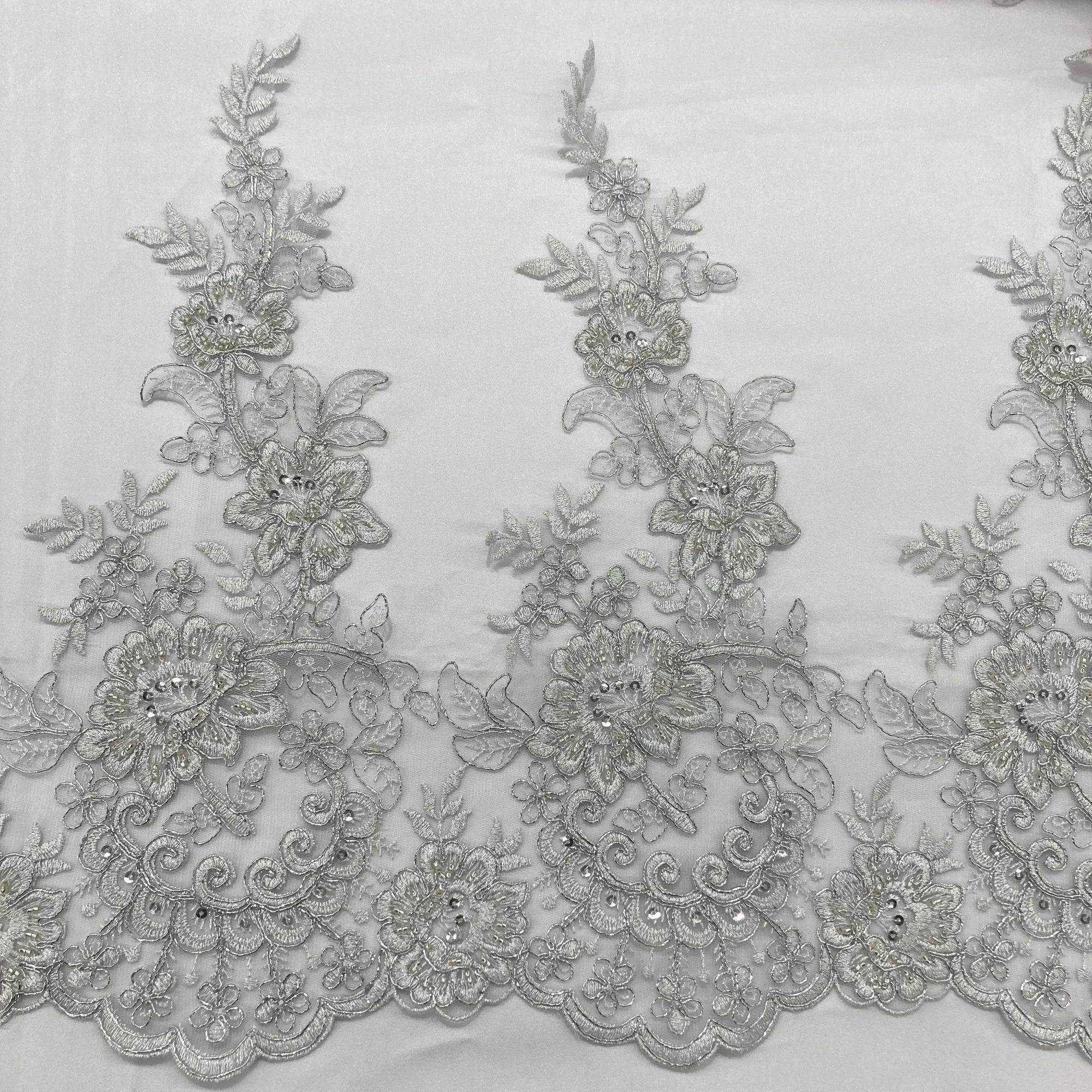 Beaded & Corded Lace Trimming Embroidered on 100% Polyester Net Mesh | Lace USA - 73002W/1-HB-1