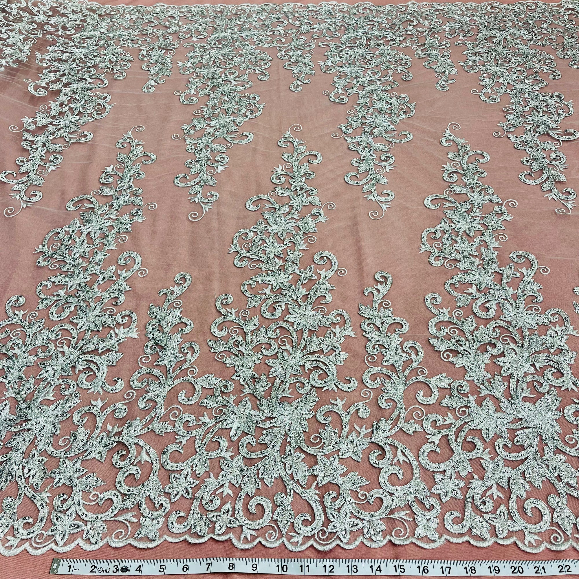 Beaded & Corded Bridal Fabric Lace Embroidered on 100% Polyester Net Mesh | Lace USA - 97219W-HB-6