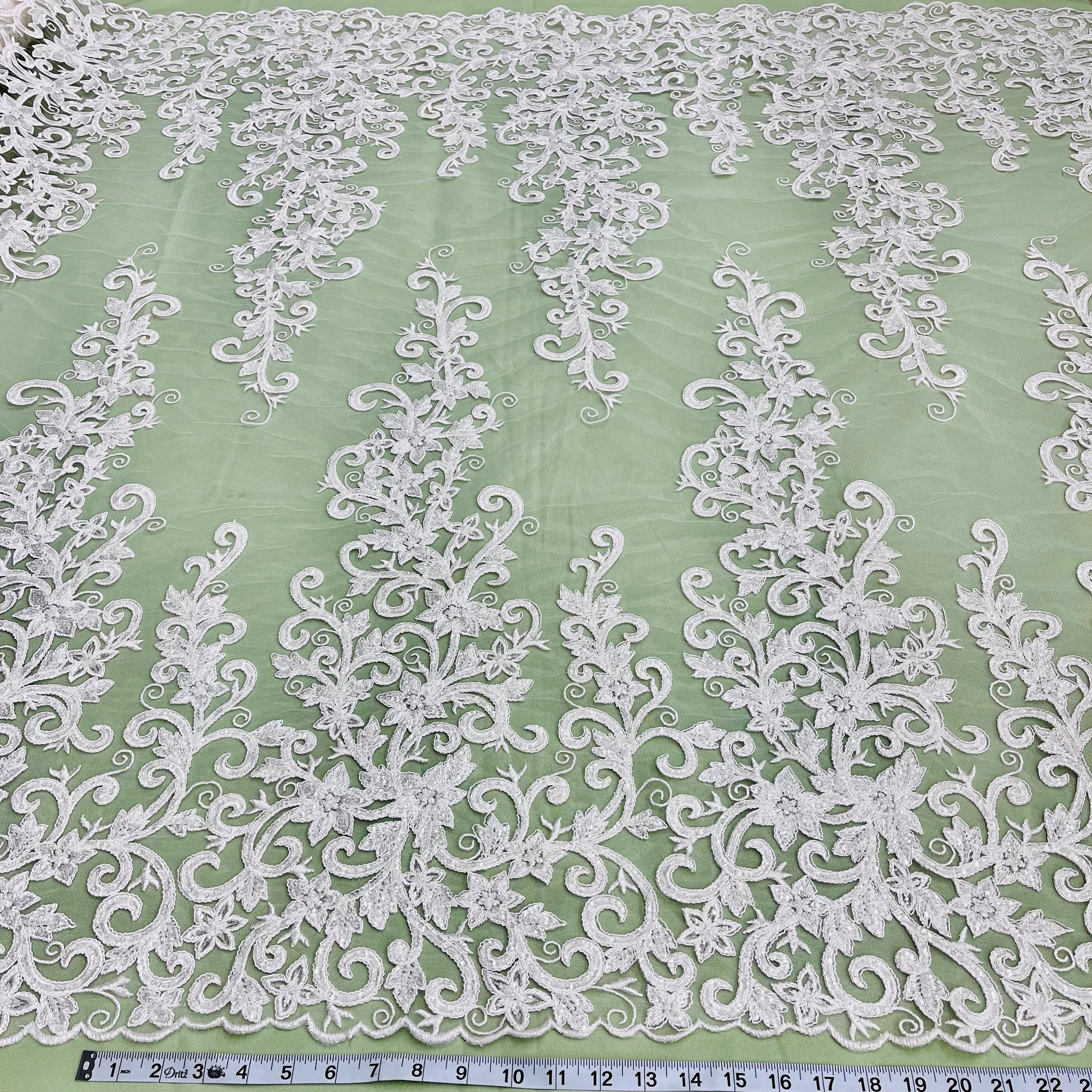 Beaded & Corded Bridal Fabric Lace Embroidered on 100% Polyester Net Mesh | Lace USA - 97219W-HB-2