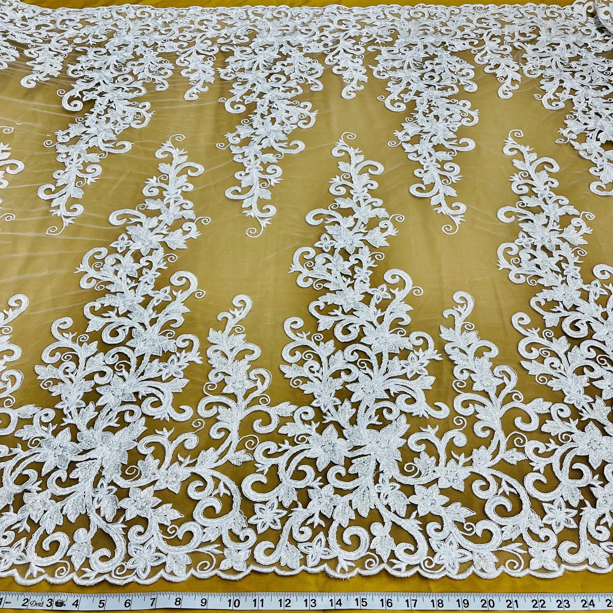 Beaded & Corded Bridal Fabric Lace Embroidered on 100% Polyester Net Mesh | Lace USA - 97219W-HB-5