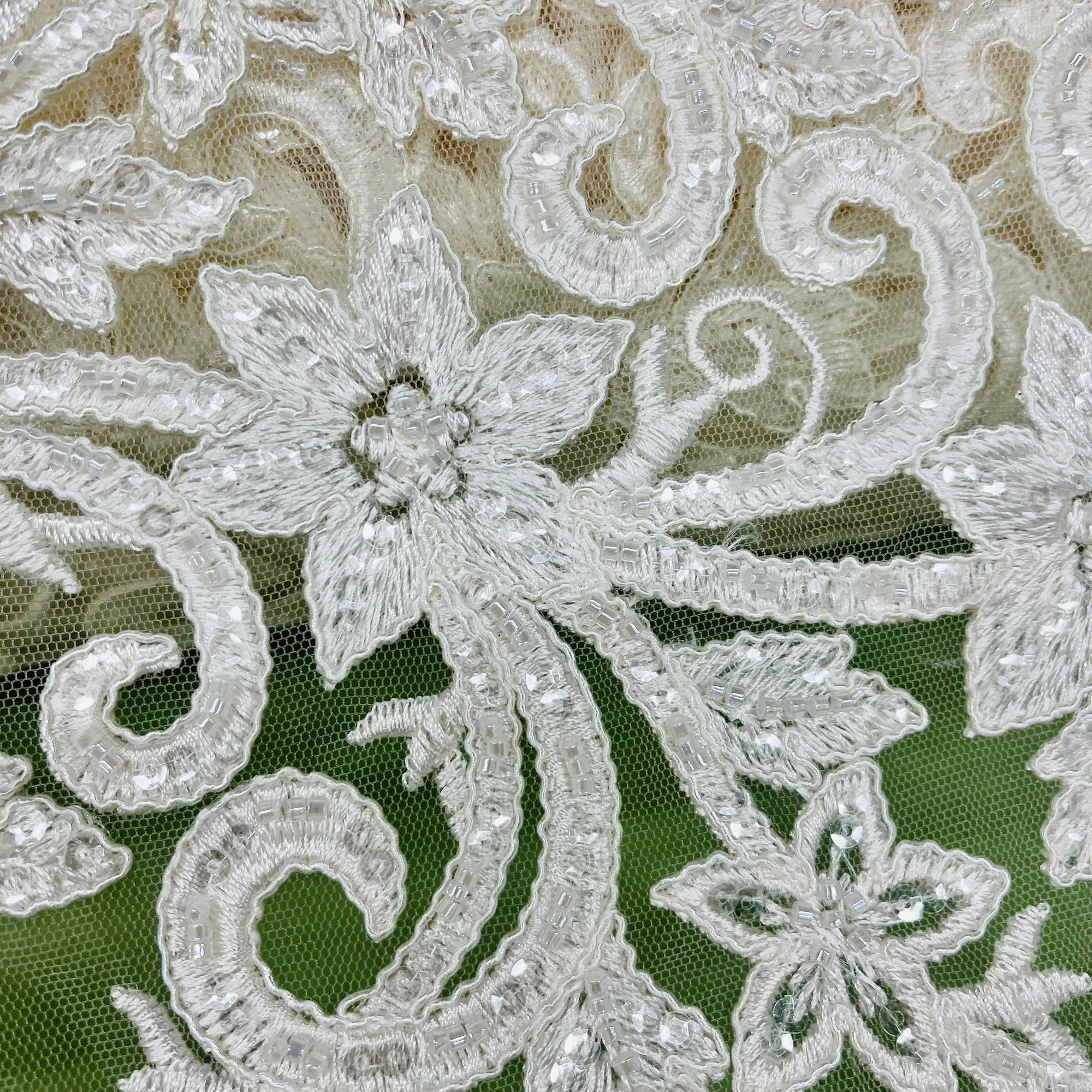 Beaded & Corded Bridal Fabric Lace Embroidered on 100% Polyester Net Mesh | Lace USA - 97219W-HB-3
