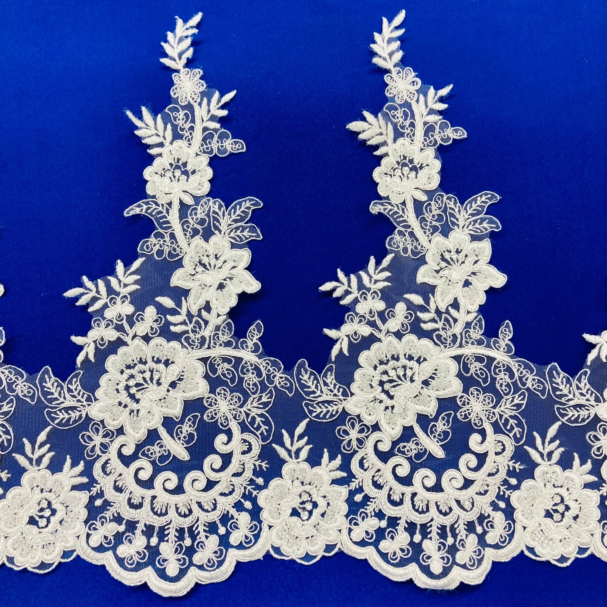 Beaded & Corded Lace Trimming Embroidered on 100% Polyester Net Mesh | Lace USA - 73002W/1-HB-3